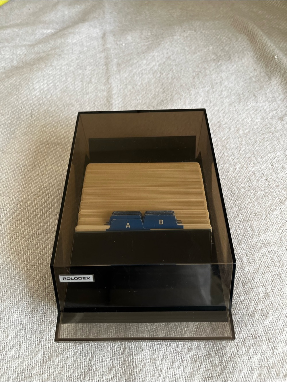 Vtg Rolodex VIP-24C Index File Box A-Z Tabs Black Smoky Acrylic Blank Cards